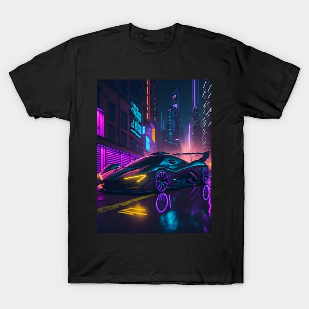 Dark Neon Sports Car in Japanese Neon City T-Shirt by star trek fanart and more